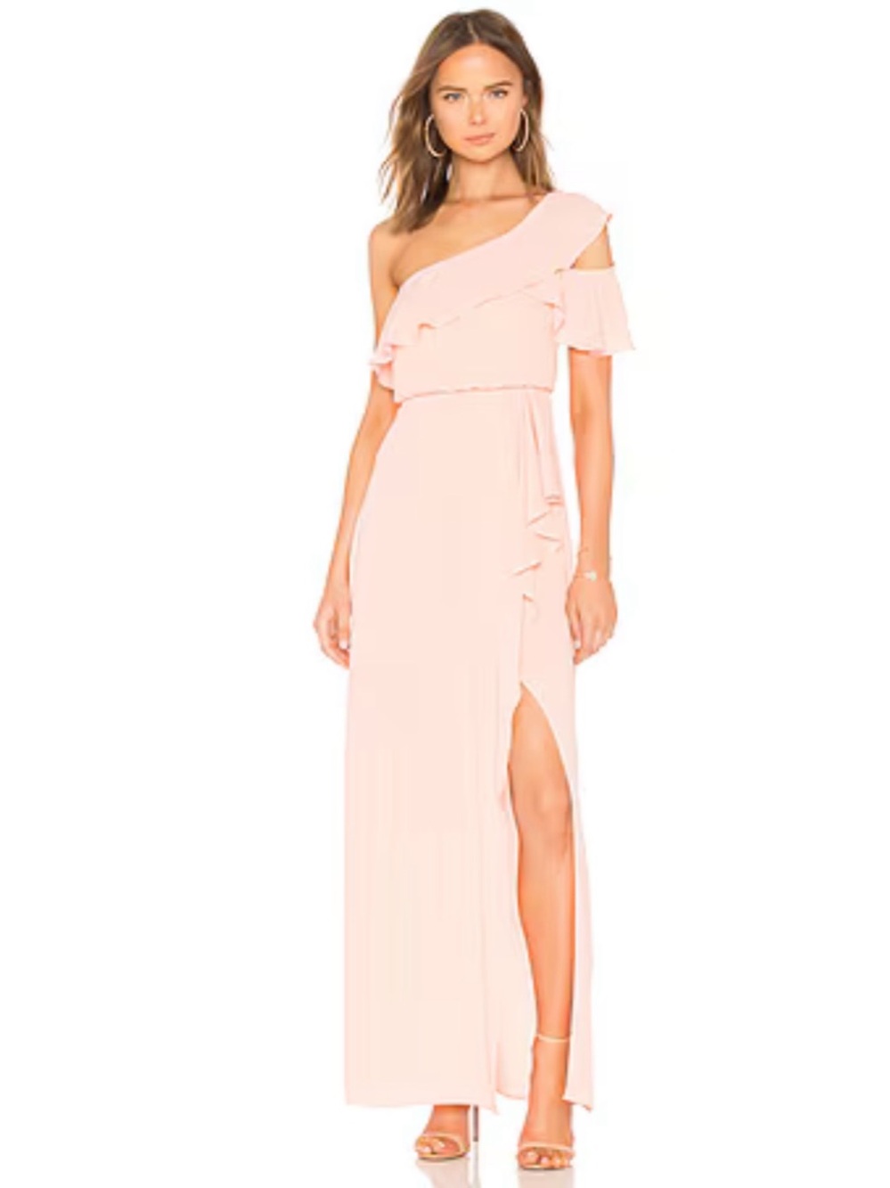 NWT BCBGMAXAZRIA Rose Blush One Shoulder Ruffle Gown Formal Dress Size 0